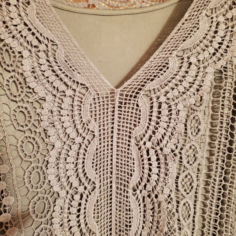 NEW Indigo Thread Long Sleeved Open Crochet 100% Cotton Dress Slate Blue XL